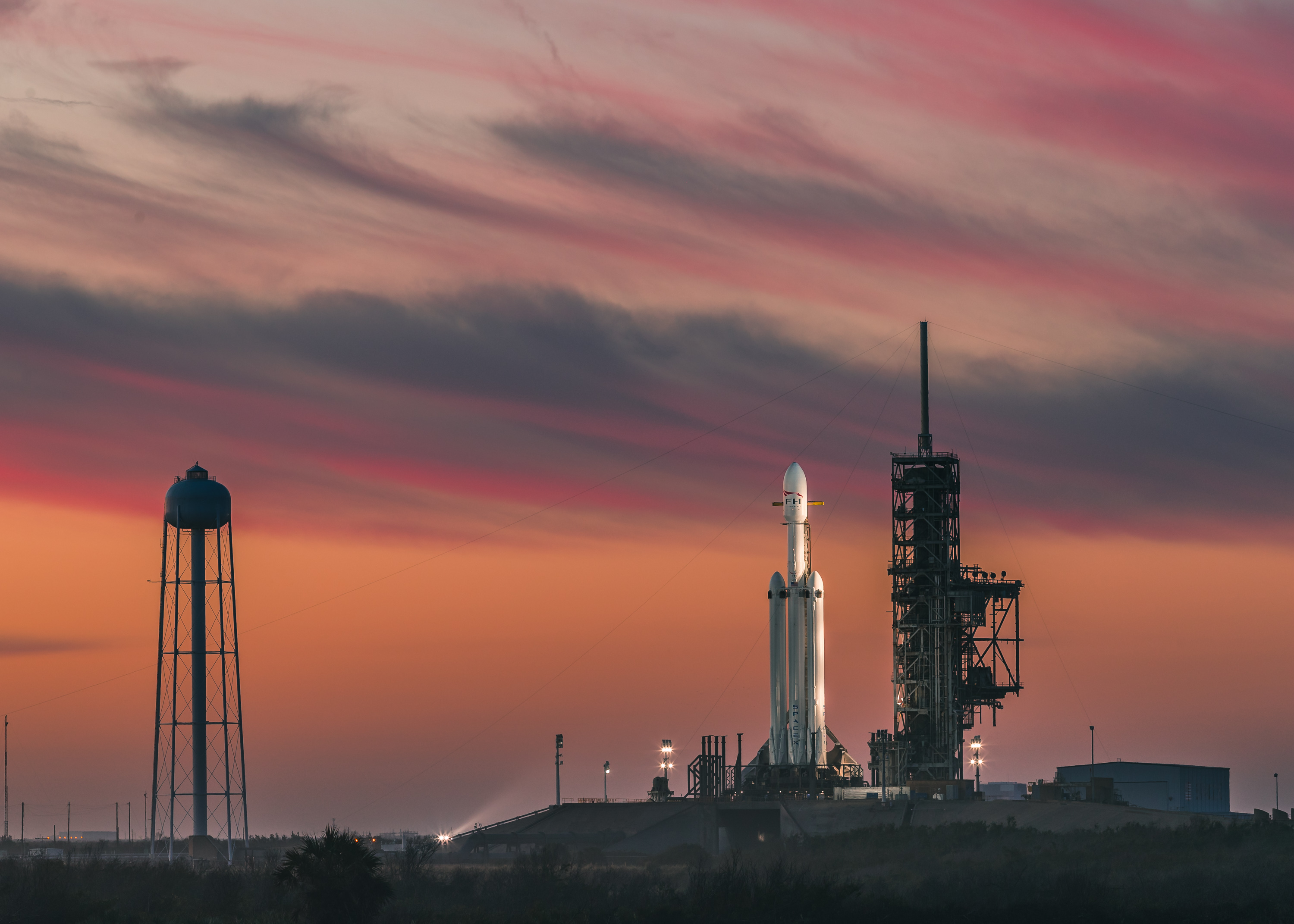 Falcon Heavy sits atop Pad 39A before its first launch into space
